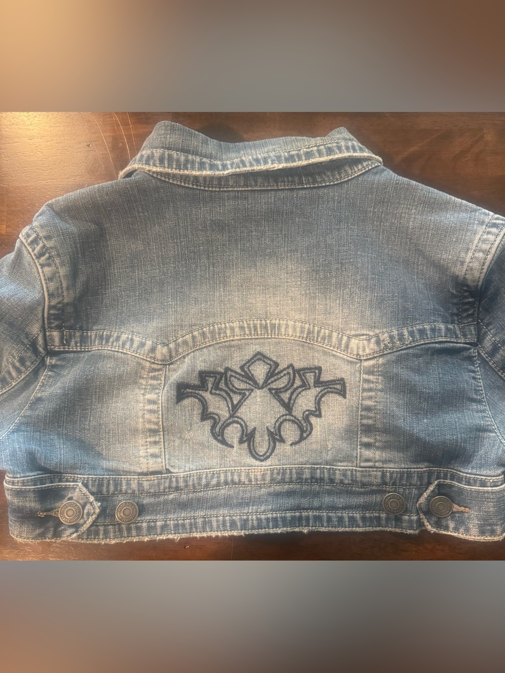 Hydraulic Vintage Y2K Cropped Denim Shrug Jacket Embroidered Back M - Picture 3 of 3